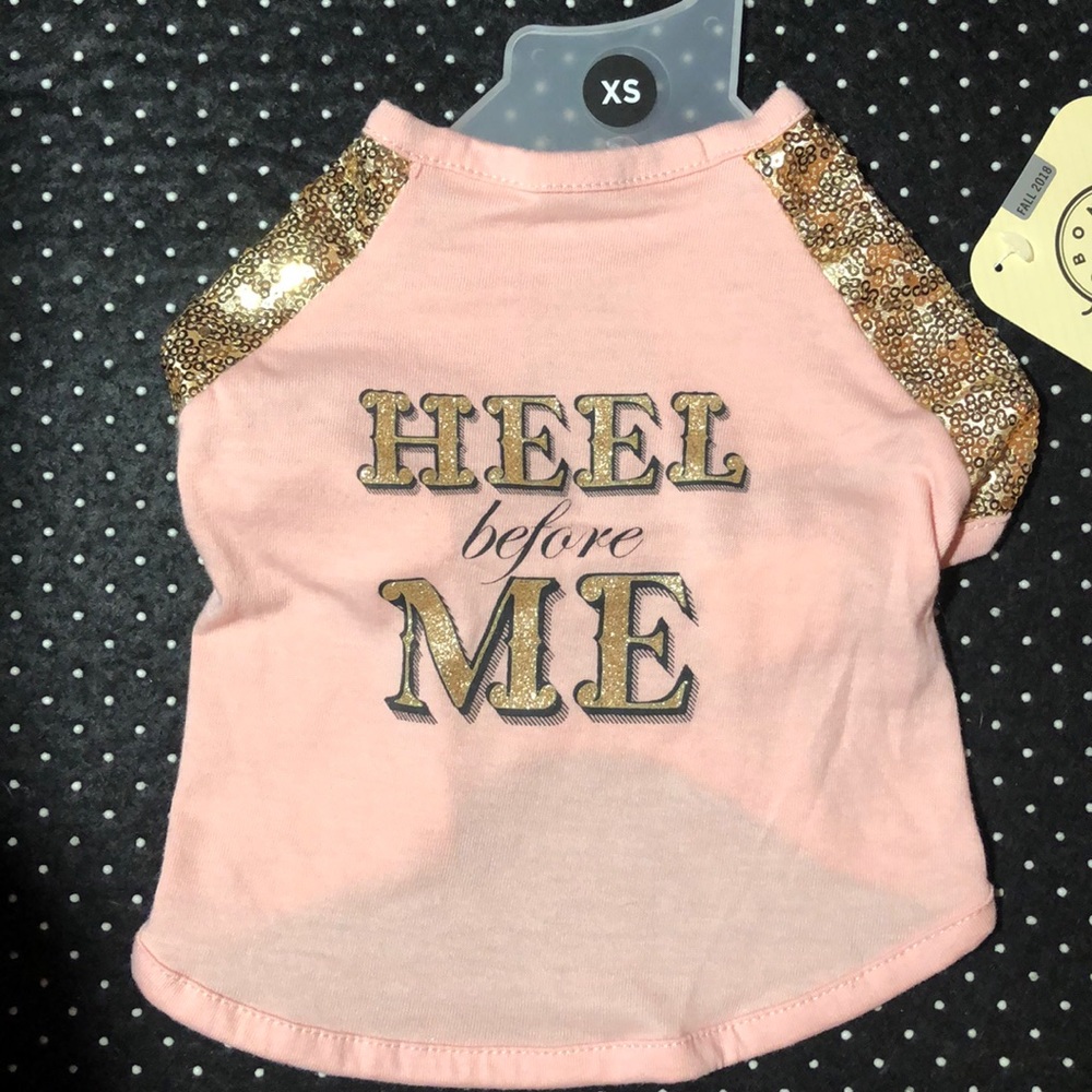 “Heel before Me” Gold sparkle doggie sweat shirt.
